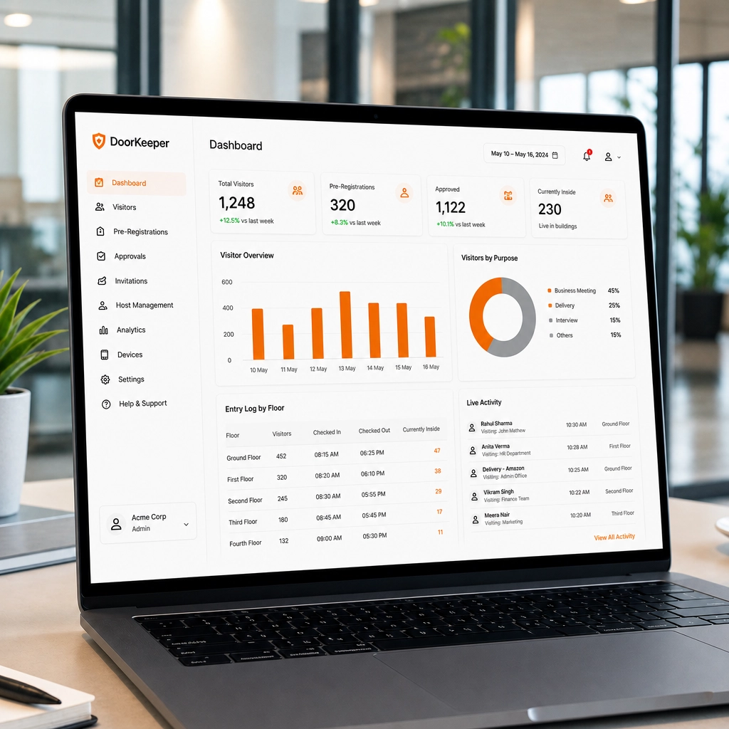 Visitor analytics dashboard on a laptop